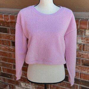 Splendid Sundown Ashley Pullover Cropped Sherpa Sweatshirt Bubble Gum Pink M